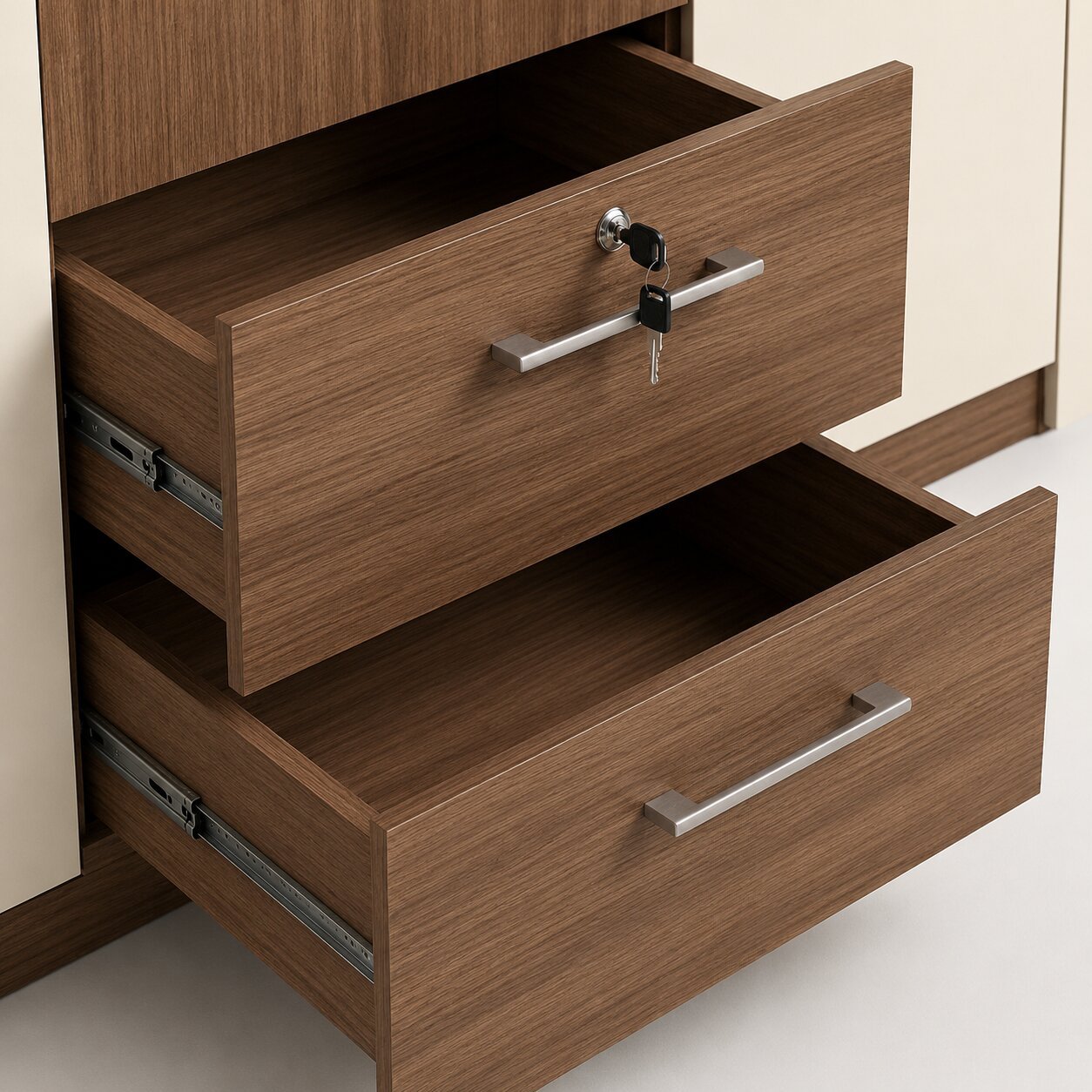 Modern Design 3 Door Wardrobe with Drawers – Cream & Walnut image 2
