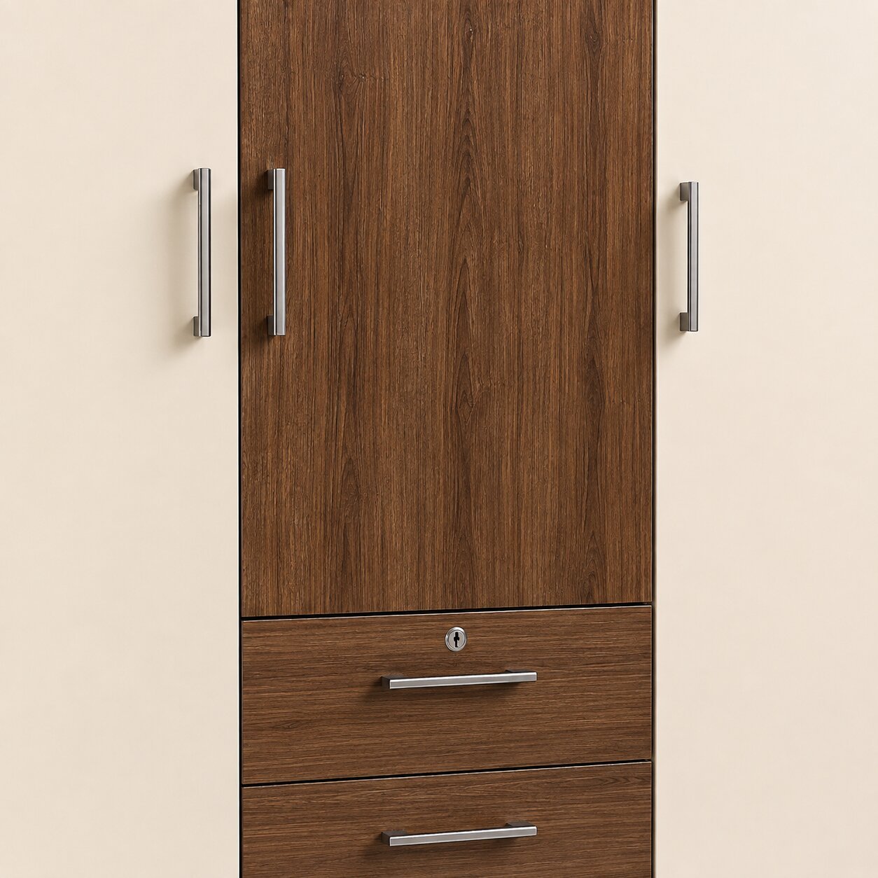 Modern Design 3 Door Wardrobe with Drawers – Cream & Walnut image 3