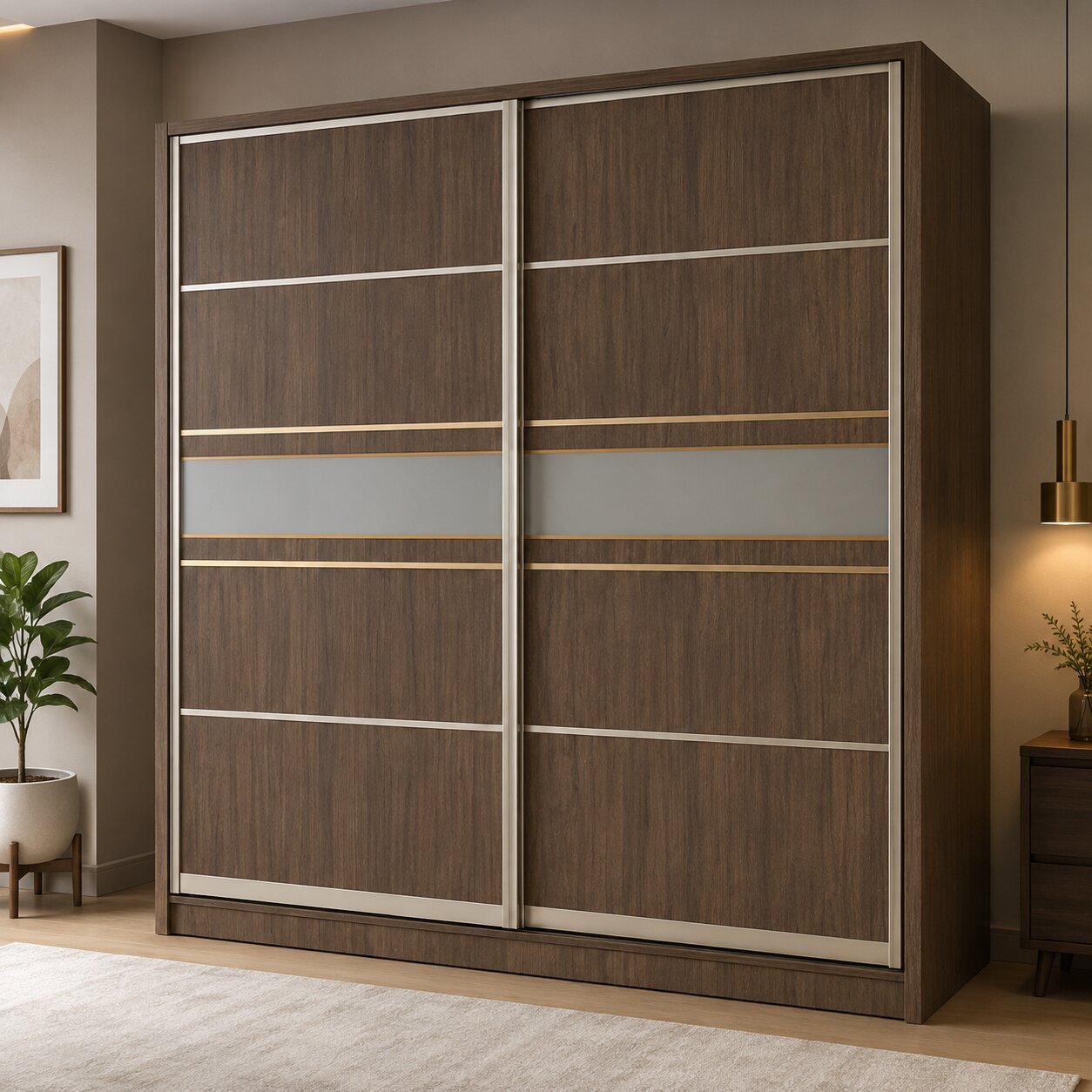 Sliding Door Wardrobe – Bitter Chocolate & Champagne Finish image 2