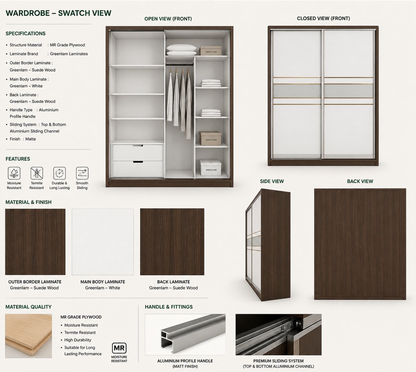 Sliding Door Wardrobe – Bitter Chocolate & Champagne Finish image 5