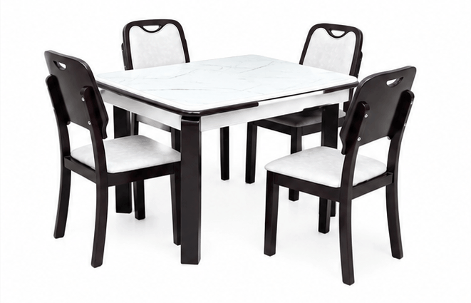 Woodsman Marble Dining Set: Dark Walnut Brown & Marble White image 3