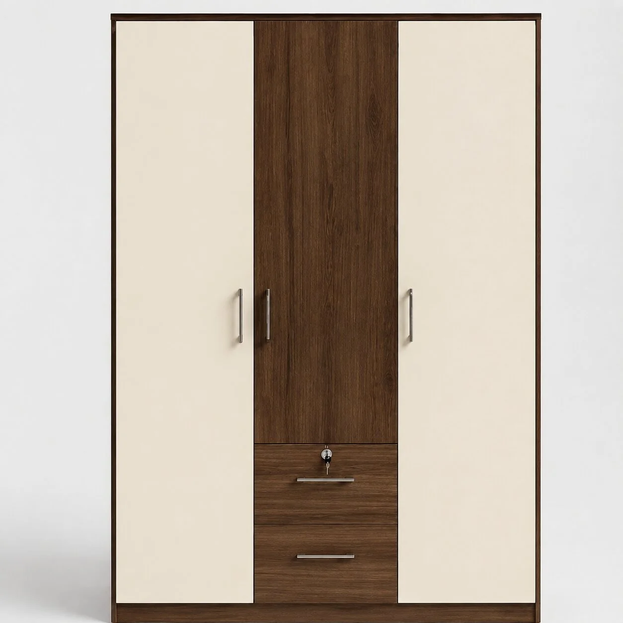 Modern Design 3 Door Wardrobe with Drawers – Cream & Walnut image 5