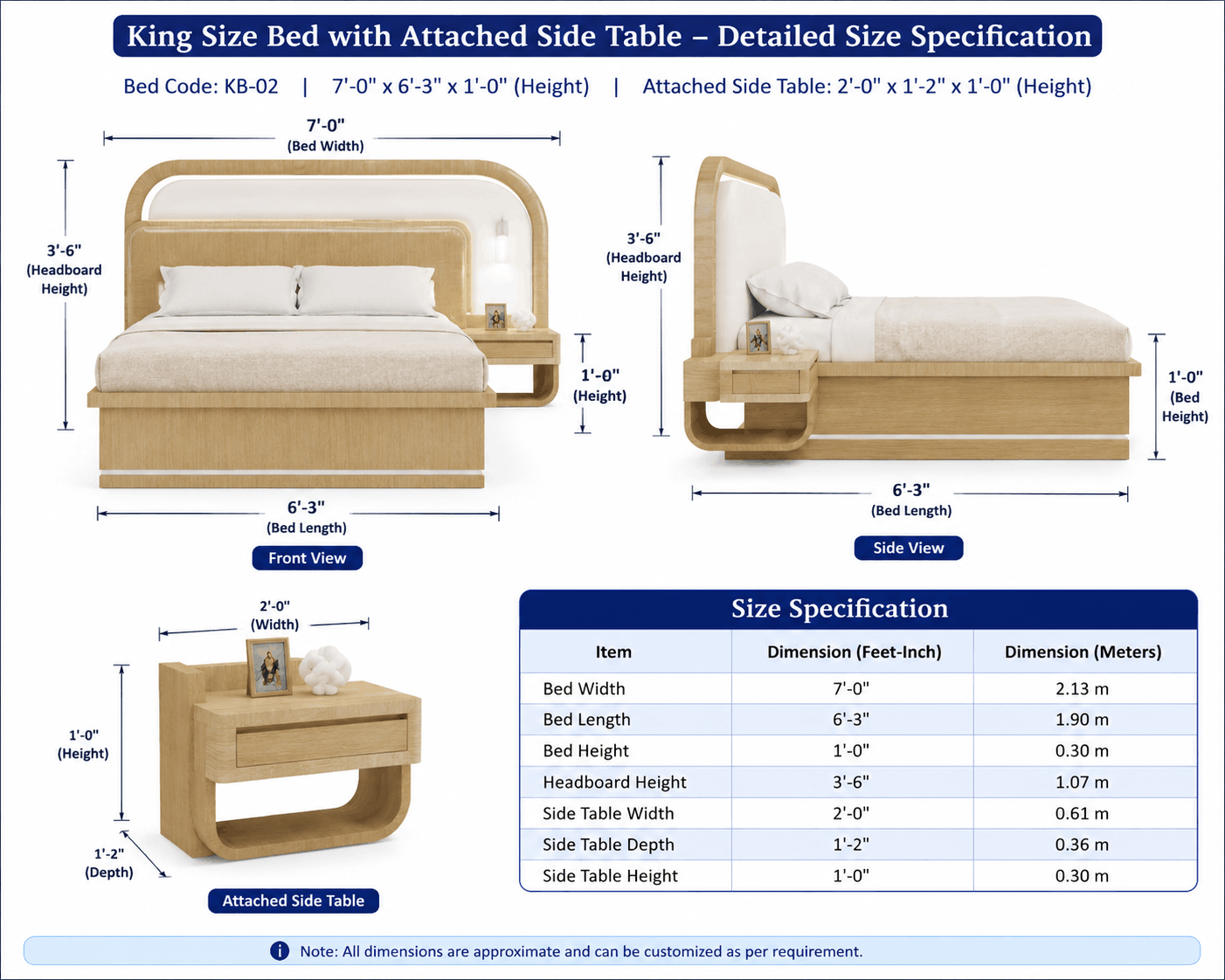 Woodsman King Size Bed with Attached Side Table image 2