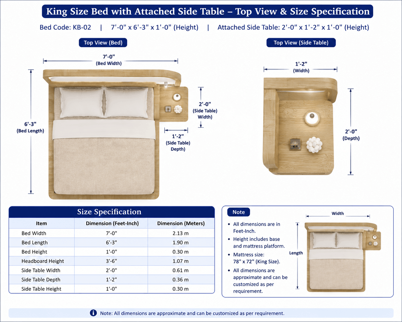 Woodsman King Size Bed with Attached Side Table image 3